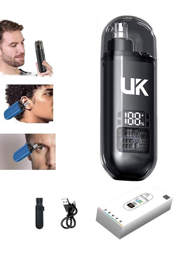 UK PRO Portable Multi-function Electric Nose Hair Trimmer USB Rechargeable Nose Hair Trimmer Unisex 2 in 1 Painless Facial Hair Trimmer with Lcd Display Black  - Image 1