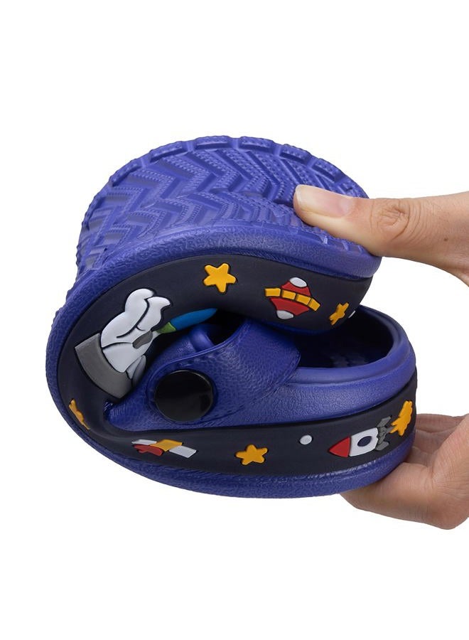 XPKWS Kids Clogs Boys Girls Garden Shoes Cartoon Slide Beach Slippers Quick Dry, Navy, 7 Wide Toddler - Image 2