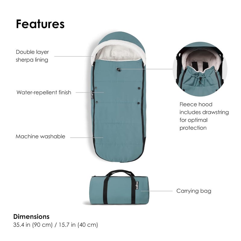 BABYZEN YOYO Footmuff Aqua  Sherpa Lining  Fleece Hood with Drawstring to Keep Baby Warm  Includes Carrying Bag  Machine Washable - Image 5