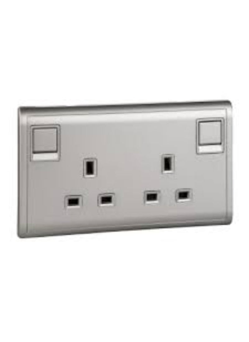 Schneider Electric Schneider Electric 13A 250V 2Gang switched socket with Neon, Aluminium Silver - E82T25N_AS_G1 