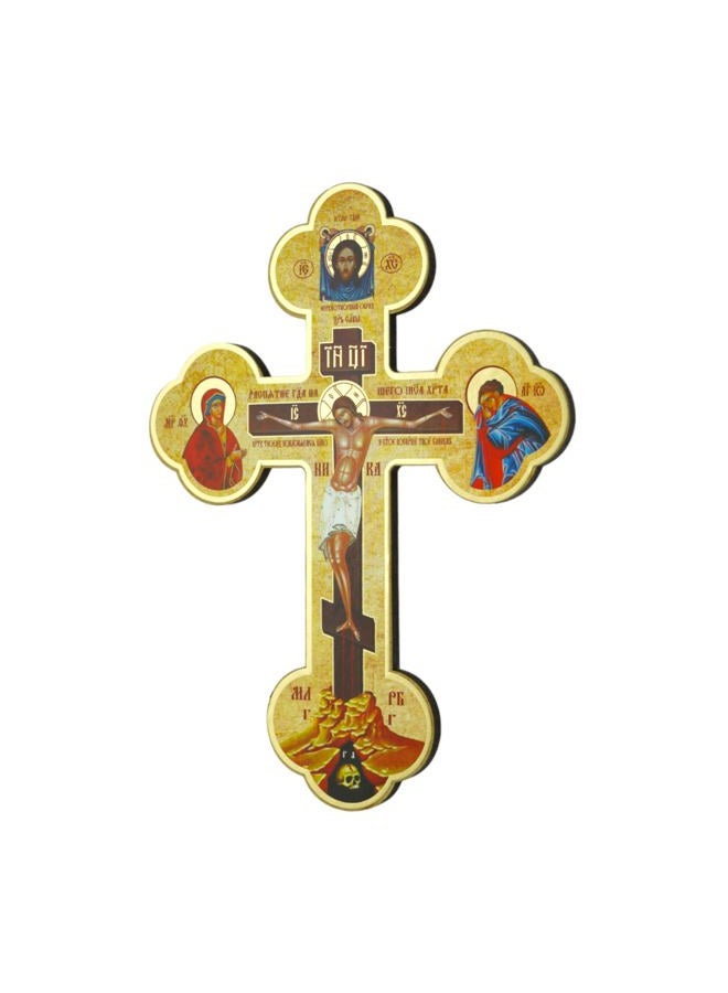 BlessedMart Ukrainian Orthodox Wall Cross - Wooden Byzantine Crucifix with Theotokos and St John for Home Altar - 8 Inch - Image 2