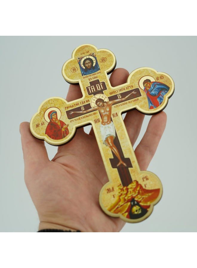 BlessedMart Ukrainian Orthodox Wall Cross - Wooden Byzantine Crucifix with Theotokos and St John for Home Altar - 8 Inch - Image 5