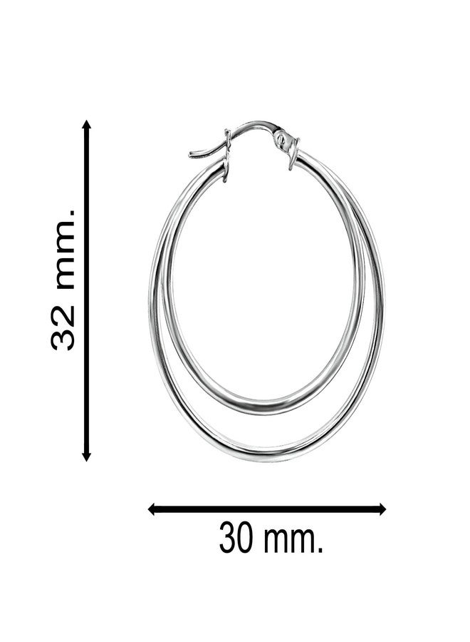 Sea of Ice Sterling Silver Double Circle Round-Tube Hoop Earrings, 30mm Diameter - Image 3