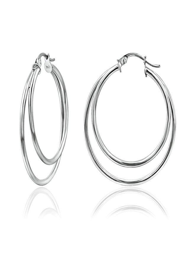 Sea of Ice Sterling Silver Double Circle Round-Tube Hoop Earrings, 30mm Diameter - Image 1