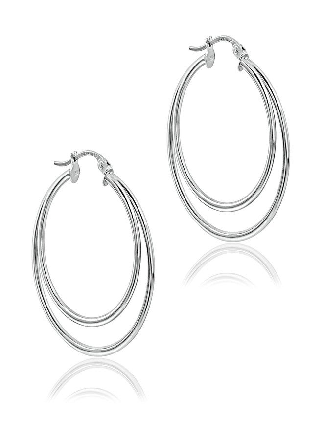 Sea of Ice Sterling Silver Double Circle Round-Tube Hoop Earrings, 30mm Diameter - Image 2