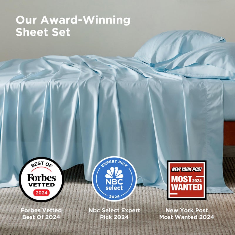Bedsure Queen Sheet Set, Rayon Derived from Bamboo, Cooling Sheets, Breathable & Soft, Deep Pocket Up to 16 Inches, Hotel Luxury Silky Bedding for Hot Sleepers, Aqua - Image 2