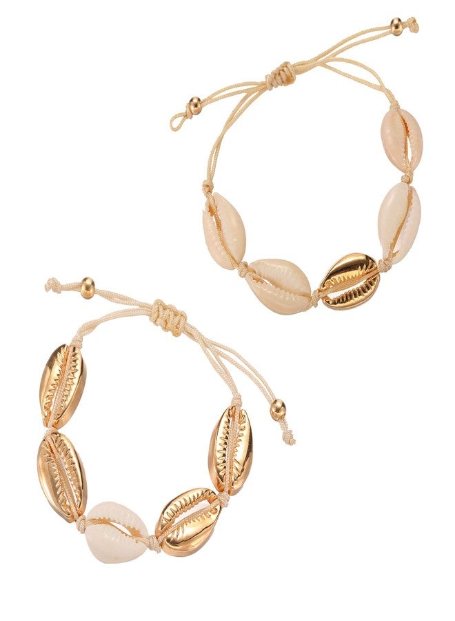 Softones 2Pcs Beach Shell Bracelet Anklet Set for Women Summer Handmade Bracelets Ankle Bracelet Adjustable - Image 1