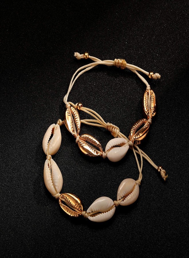 Softones 2Pcs Beach Shell Bracelet Anklet Set for Women Summer Handmade Bracelets Ankle Bracelet Adjustable - Image 3