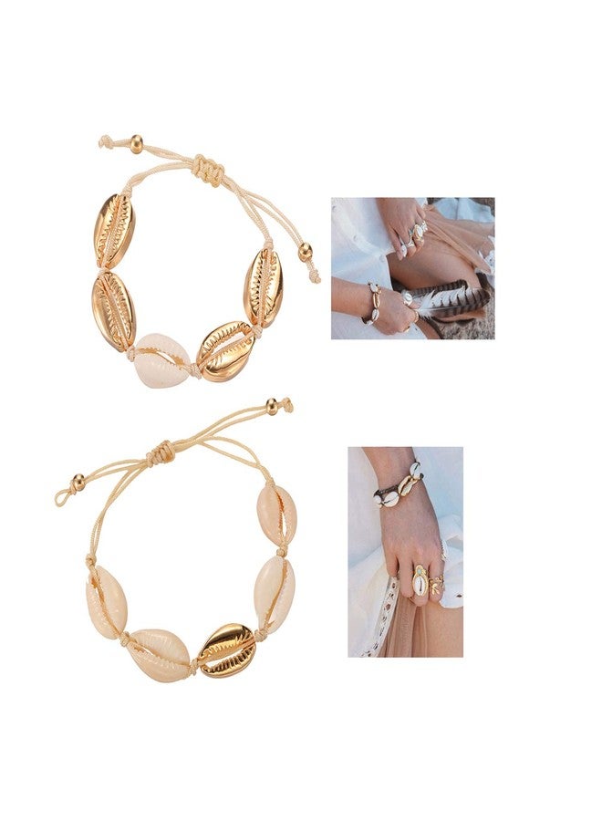 Softones 2Pcs Beach Shell Bracelet Anklet Set for Women Summer Handmade Bracelets Ankle Bracelet Adjustable - Image 2