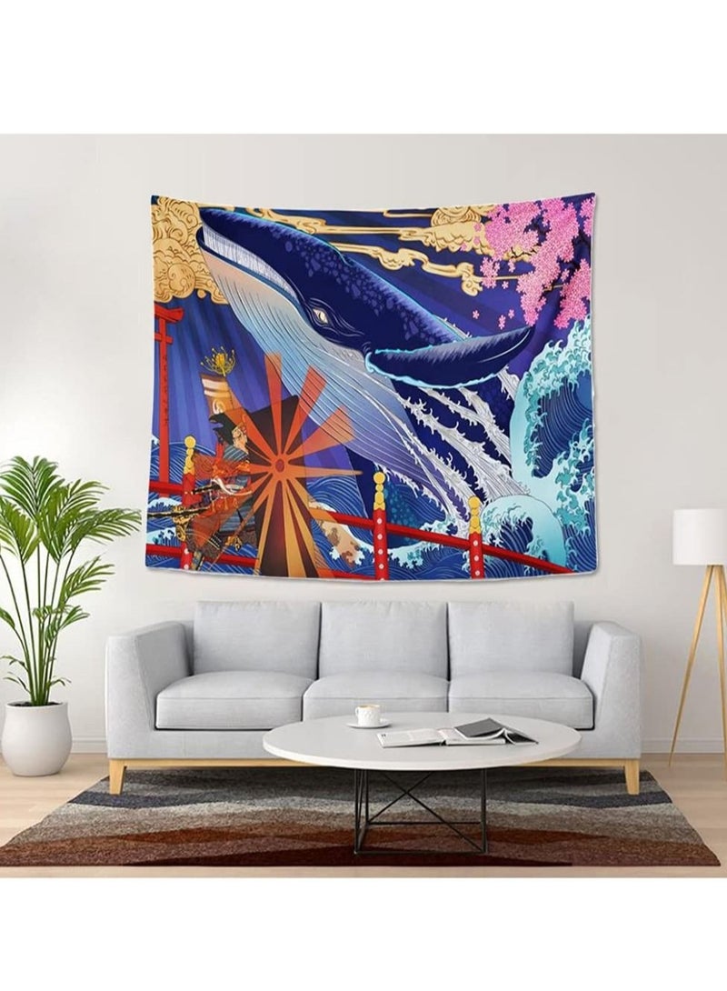 Captaintech Whale Tapestry, Great Wave Wall Hanging, Nordic Style Psychedelic Tapestry for Bedroom Wall Decor 150*130cm - Image 1