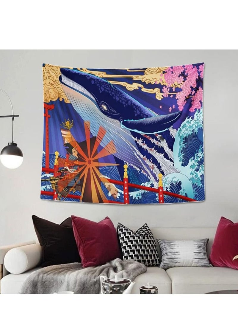 Captaintech Whale Tapestry, Great Wave Wall Hanging, Nordic Style Psychedelic Tapestry for Bedroom Wall Decor 150*130cm - Image 4