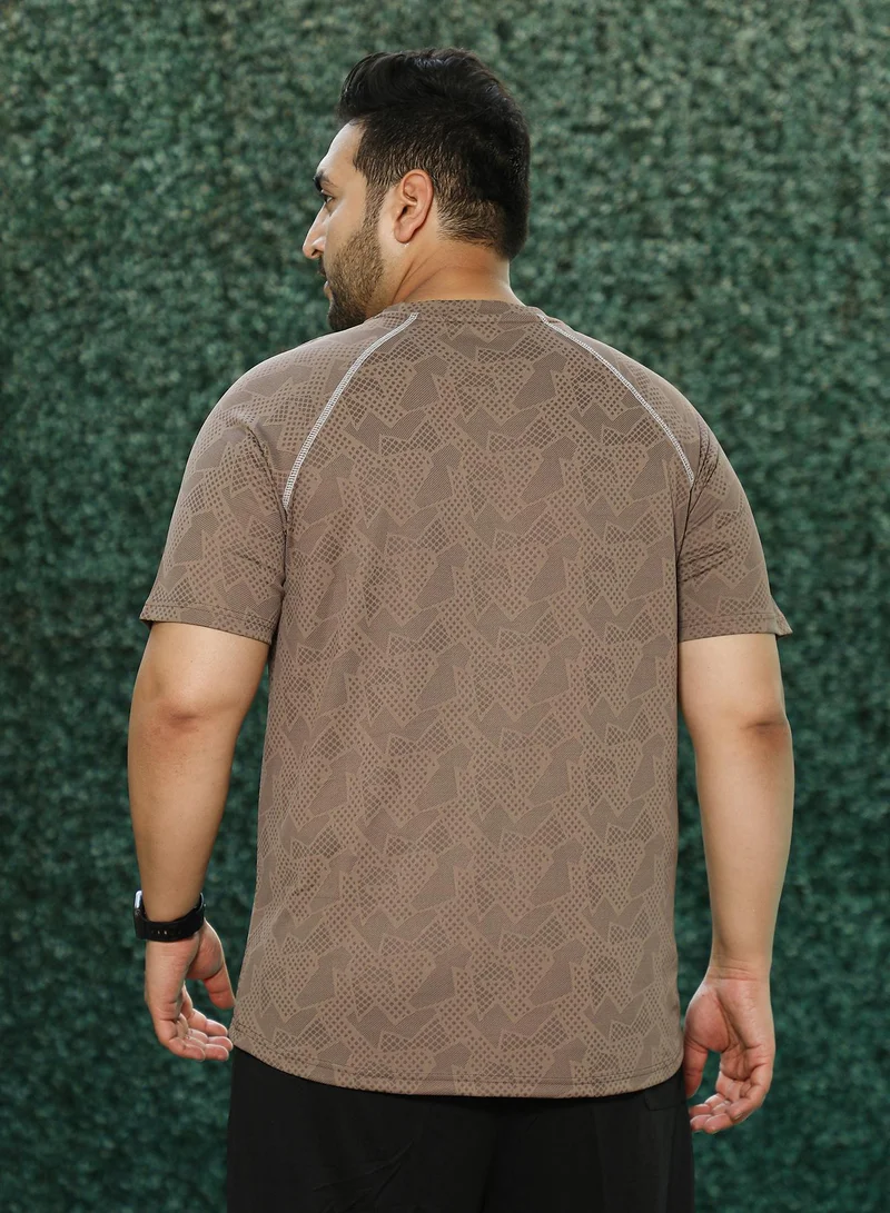Instafab Plus  Men's Mocha Brown Abstract-Imprint Activewear T-Shirt for Men | Best Price UAE