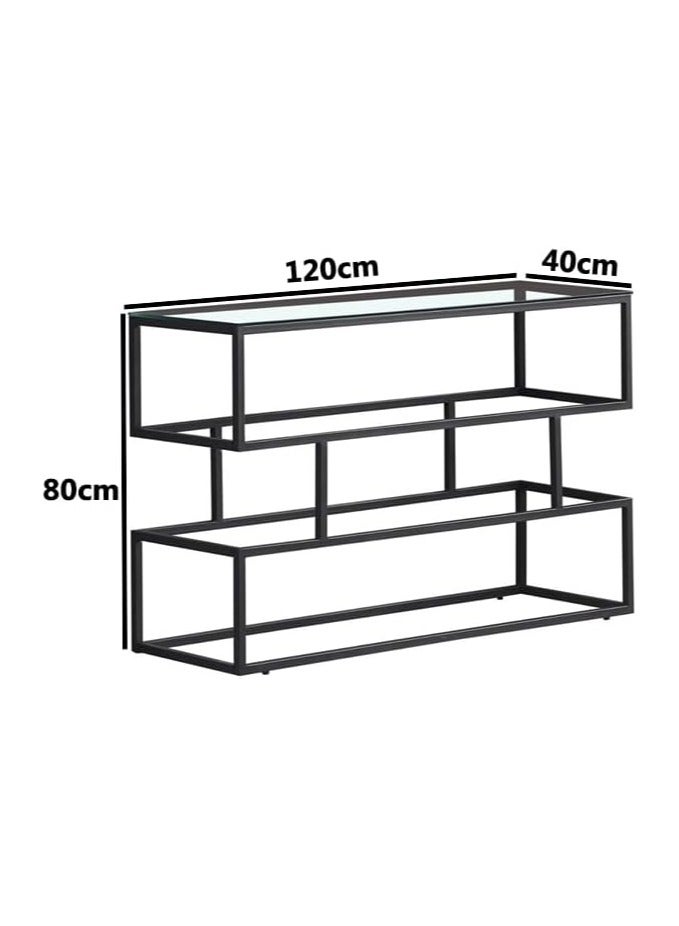 LINGWEI Modern Metal Console Table with Clear Glass Shelves Narrow Entryway Table For Living Room Foyer Bedroom Industrial Hallway Sofa Table Stylish TV Stand & Dressing Table - Image 3