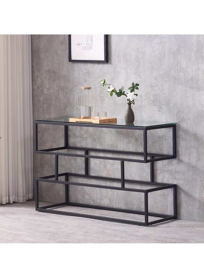 LINGWEI Modern Metal Console Table with Clear Glass Shelves Narrow Entryway Table For Living Room Foyer Bedroom Industrial Hallway Sofa Table Stylish TV Stand & Dressing Table - Image 1