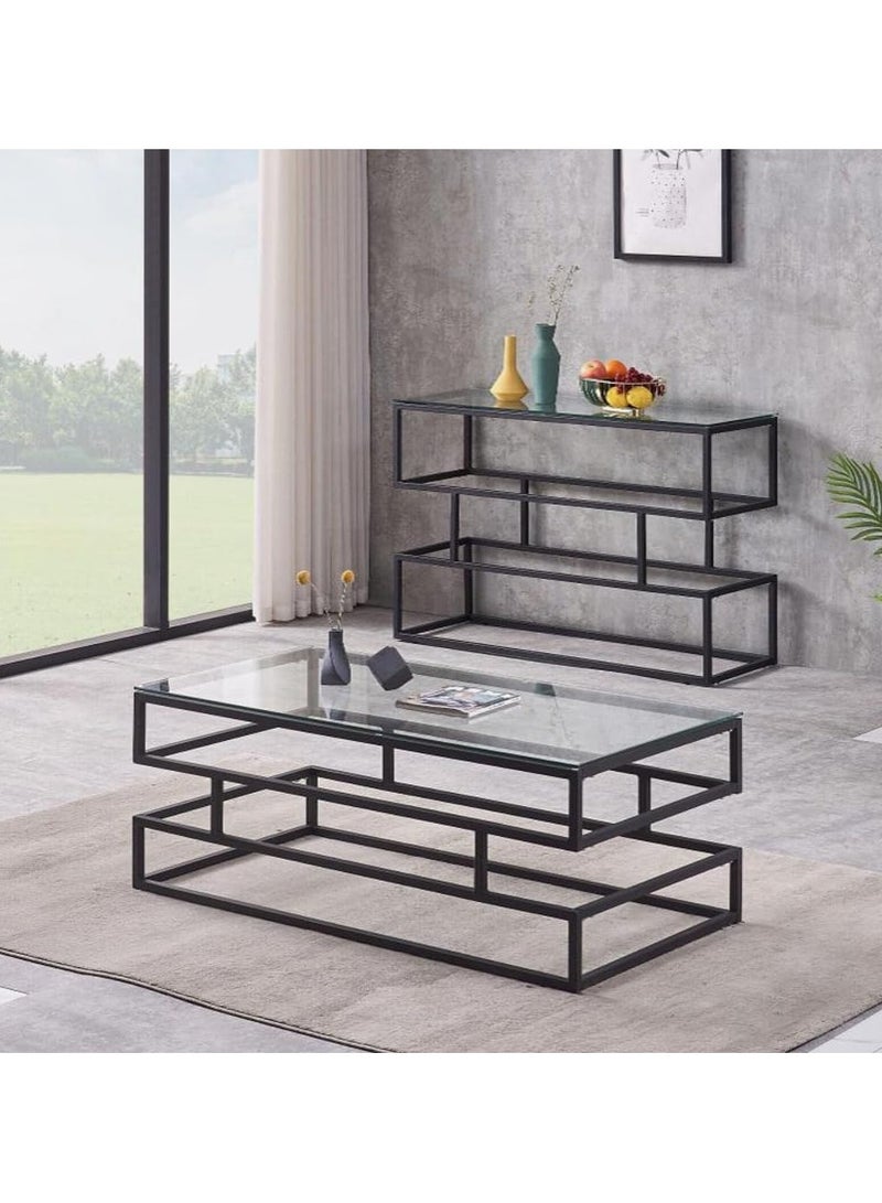 LINGWEI Modern Metal Console Table with Clear Glass Shelves Narrow Entryway Table For Living Room Foyer Bedroom Industrial Hallway Sofa Table Stylish TV Stand & Dressing Table - Image 4