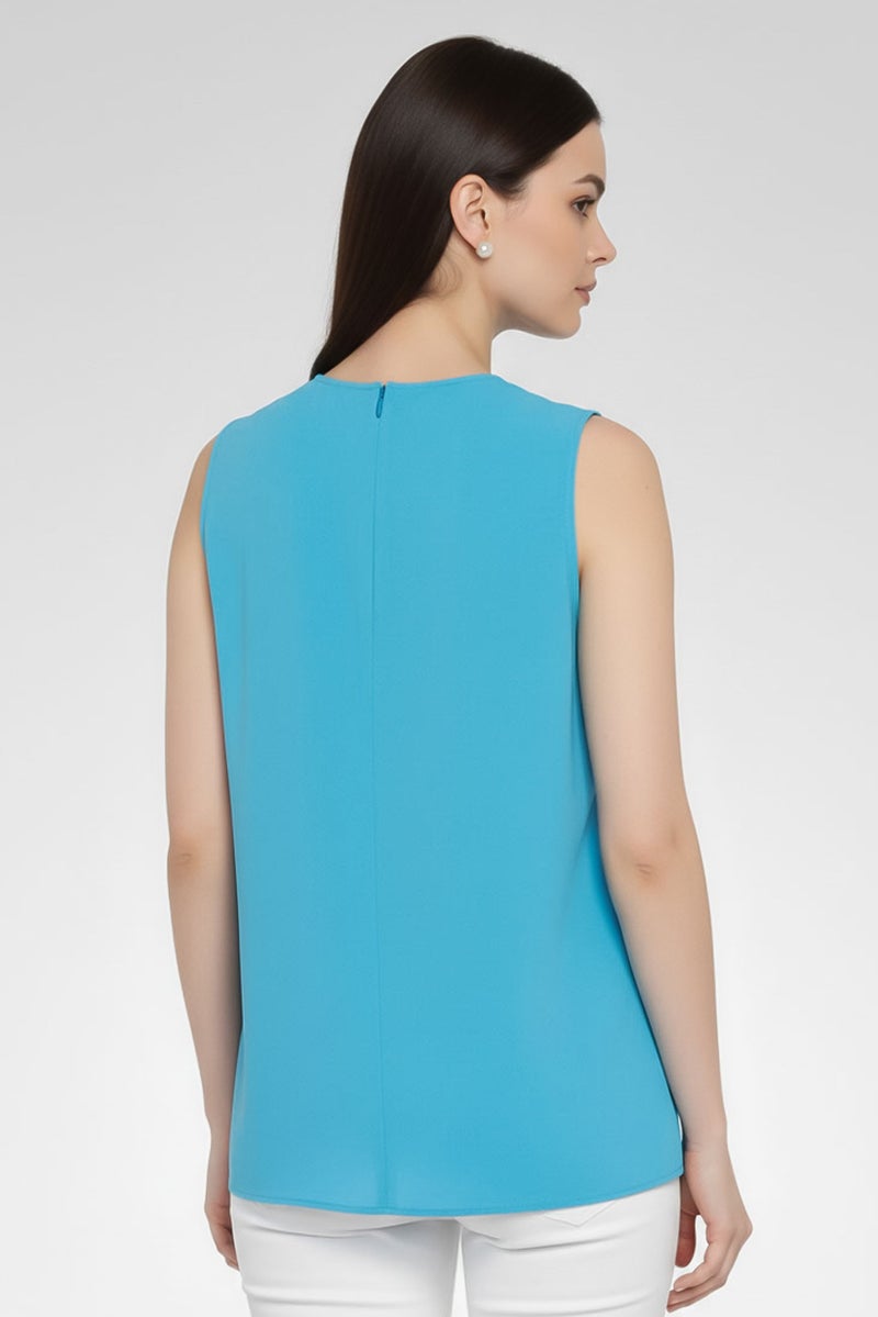 CEDRIC CHARLIER Women Round Neck Sleeveless Plain Top, Blue - Image 4