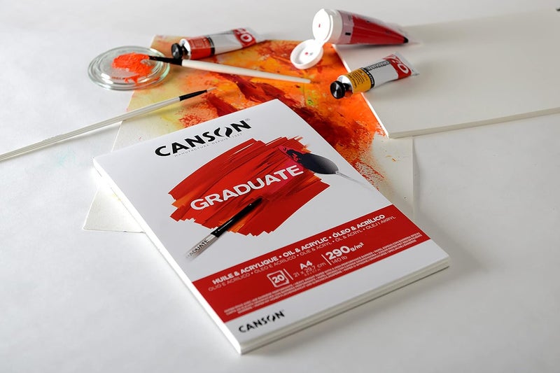 CANSON CANSON Graduate Oil and Acrylic 290gsm A4 Paper NonWoven Pad Glued Short Side 20 Natural White Sheets Ideal for Student Artists - Image 2