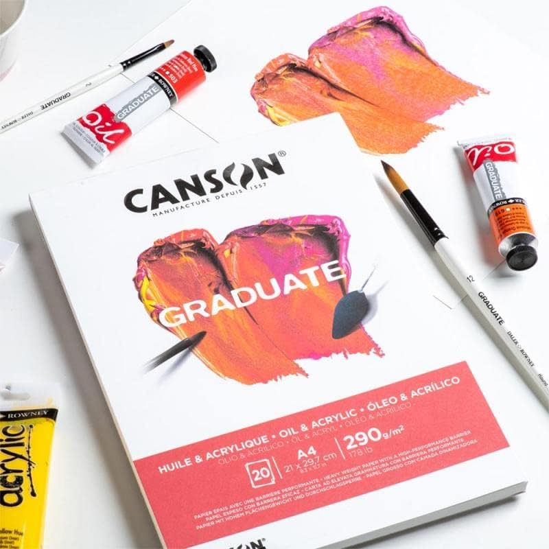 CANSON CANSON Graduate Oil and Acrylic 290gsm A4 Paper NonWoven Pad Glued Short Side 20 Natural White Sheets Ideal for Student Artists - Image 4