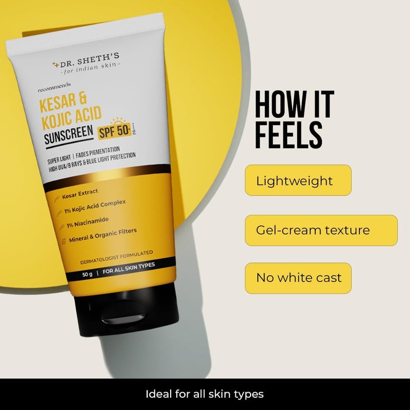 Dr. Sheth's Kesar & Kojic Acid Sunscreen For All Skin Types Spf 50 Pa++++ For Pigtation-Free Skin | No White Cast And Light Weight For Daily Moisturization- 50G - Image 5