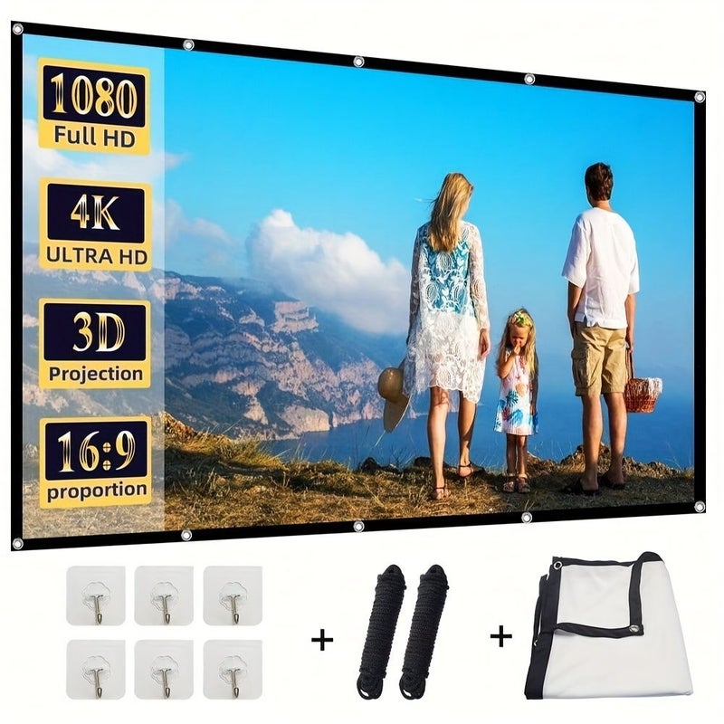 150 Inches 16 9 High Density Projector Screen With Rope Supporting 4K High Definition And Double Sided Projection Easy Installation Without Drilling Includes Hooks And Rope - Image 1