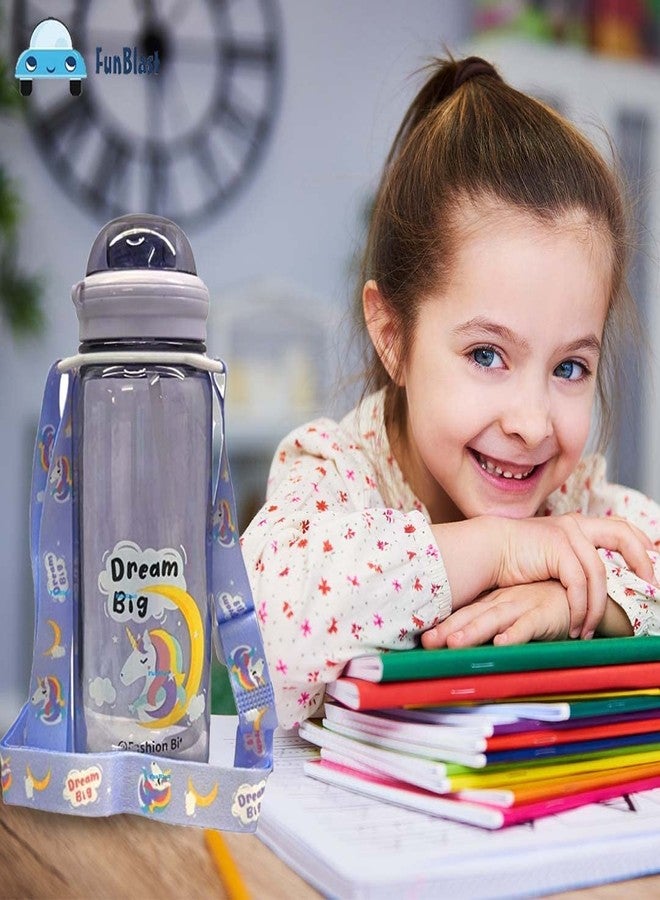 Funeiko Cute Water Bottle for Kids – Cartoon Animal Design Sipper Bottle with Straw & Adjustable Strap Stylish Water Bottle with Sipper, School Water Bottle for Kids – 520 ML (Unicorn) - Image 4
