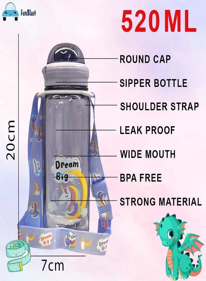 Funeiko Cute Water Bottle for Kids – Cartoon Animal Design Sipper Bottle with Straw & Adjustable Strap Stylish Water Bottle with Sipper, School Water Bottle for Kids – 520 ML (Unicorn) - Image 2