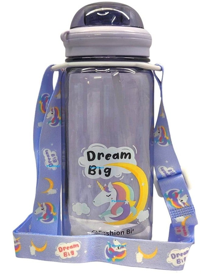 Funeiko Cute Water Bottle for Kids – Cartoon Animal Design Sipper Bottle with Straw & Adjustable Strap Stylish Water Bottle with Sipper, School Water Bottle for Kids – 520 ML (Unicorn) - Image 1