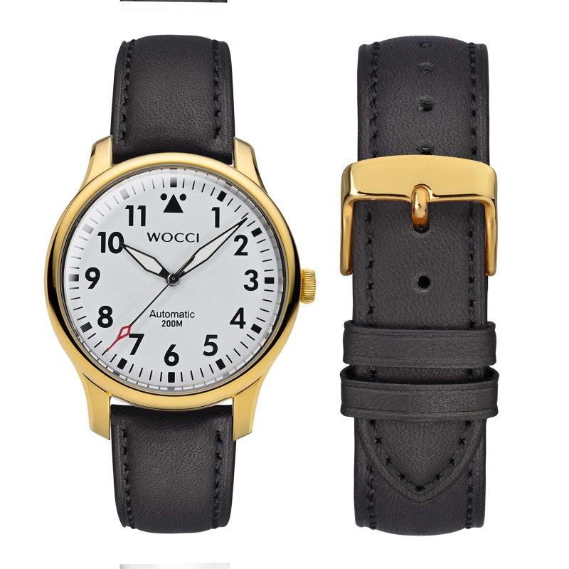 WOCCI 14mm Vintage Leather Watch Band for Men and Women, Gold Buckle (Black) - Image 5