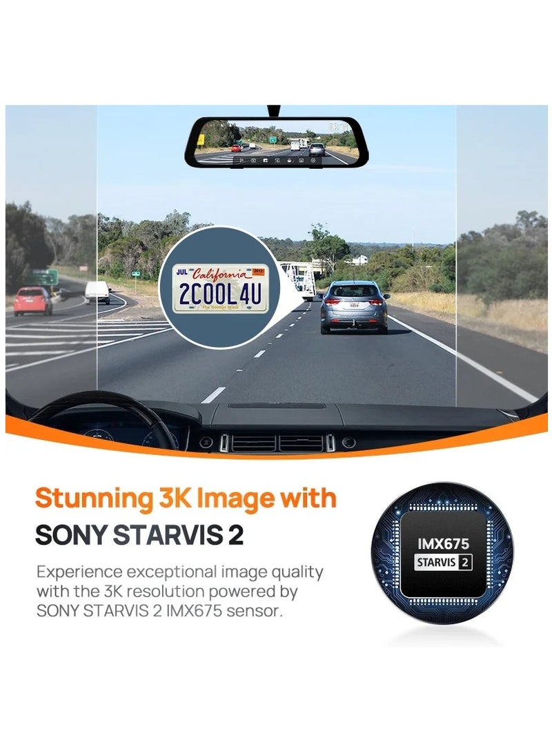 70 ماي S500 مرآة الرؤية الخلفية DashCam، 3K 1944P أمامي وخلفي FHD، STARVIS 2 مع Dual HDR، شاشة لمس IPS 9.35 بوصة، مستشعر G، WiFi، مكثف فائق، وضع انتظار اختياري، دعم حتى 128 جيجابايت - Image 5