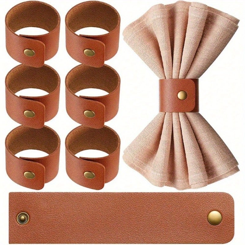 6PCS Artificial Leather Napkin Rings Ideal for Table Decoration in Home Kitchen Holiday Thanksgiving Restaurants Cafes and Hotels - Image 1