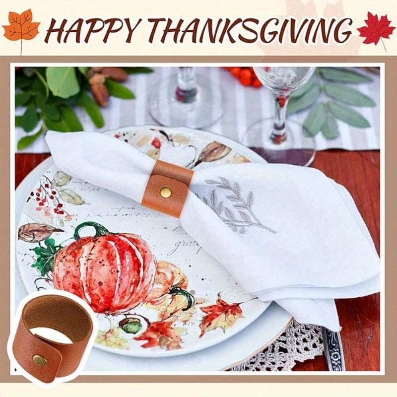 6PCS Artificial Leather Napkin Rings Ideal for Table Decoration in Home Kitchen Holiday Thanksgiving Restaurants Cafes and Hotels - Image 3