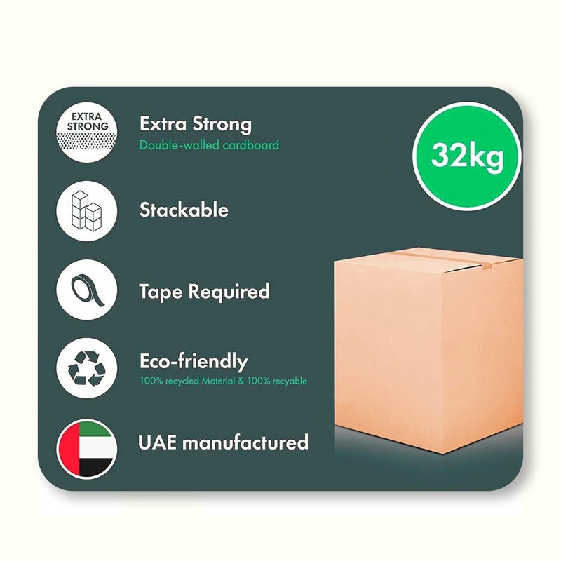 HOOJO صناديق نقل كرتونية مزدوجة الجدران قابلة لإعادة التدوير 100% من HOOJO® [10 عبوة] بسعة 32 كجم - 45 × 45 × 70 سم كرتون بني للتغليف والشحن والتخزين - 5 طبقات ثقيلة (كبيرة) - Image 2