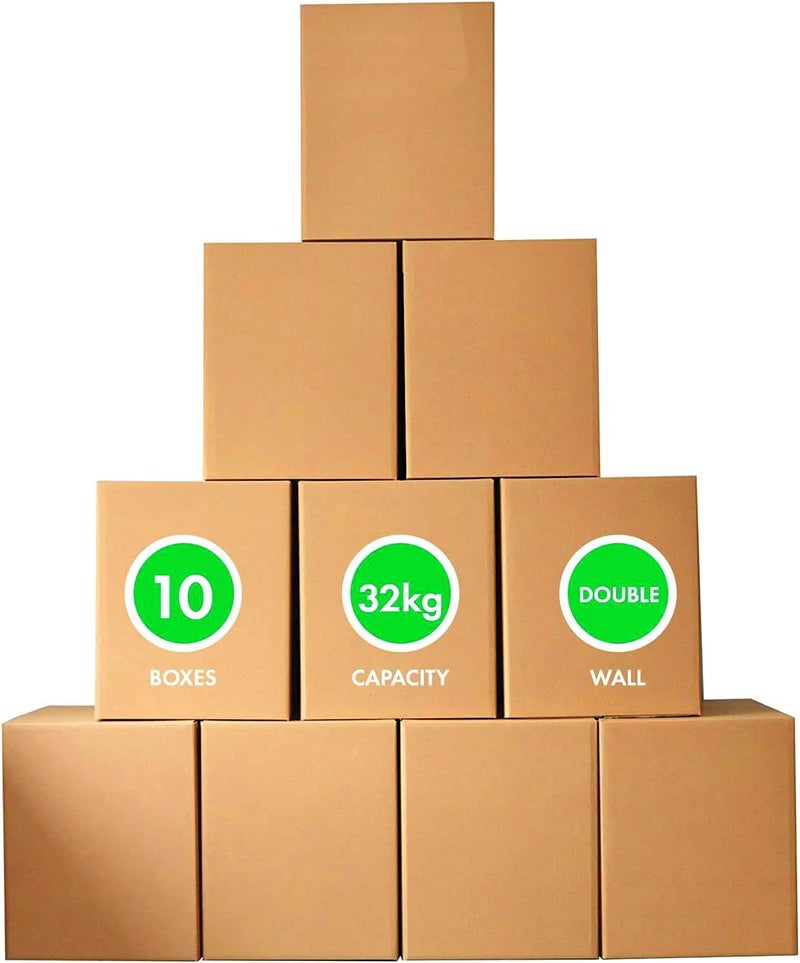 HOOJO صناديق نقل كرتونية مزدوجة الجدران قابلة لإعادة التدوير 100% من HOOJO® [10 عبوة] بسعة 32 كجم - 45 × 45 × 70 سم كرتون بني للتغليف والشحن والتخزين - 5 طبقات ثقيلة (كبيرة) - Image 1