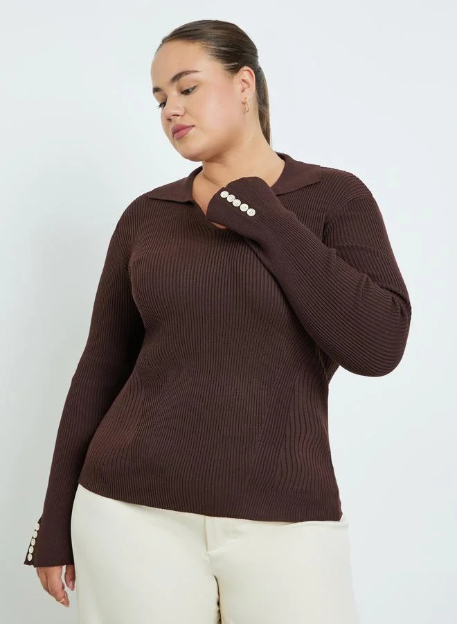 Plus Size Brown Knitted Sweater