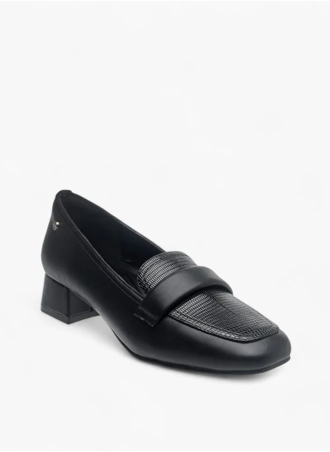 سيليست Womens Textured Slip-On Loafers With Block Heels