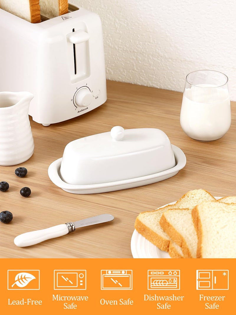 Yedio Ceramic Butter Dish with Lid and Knife for Countertop Refrigerator, 8 Inch White Butter Holder with Porcelain Cover Knob Handle for East West Coast Butter Stick - Image 4