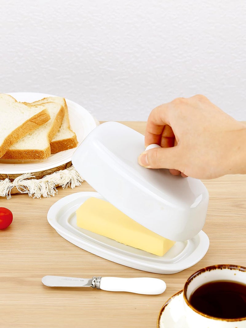 Yedio Ceramic Butter Dish with Lid and Knife for Countertop Refrigerator, 8 Inch White Butter Holder with Porcelain Cover Knob Handle for East West Coast Butter Stick - Image 5
