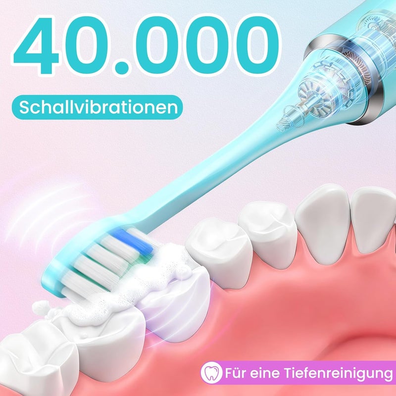 يونتشي فرشاة أسنان كهربائية ، فرشاة أسنان صوتية للبالغين والأطفال - 40,000 نبضة في الدقيقة، قابلة للشحن عبر USB-C، 5 أوضاع تنظيف مع وظيفة تذكير ذكية، 8 رؤوس فرشاة + حقيبة سفر، أزرق - Image 3