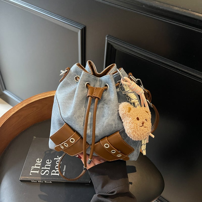 Fashionable Patchwork Color-Blocking Bucket Bag, Simple New Commuter High-End Style Single Shoulder Women'S Bag, Korean Version Niche Crossbody Bag - Image 1