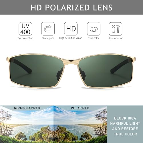 SUNGAIT Ultra Lightweight Polarized Sunglasses Men Rectangular Metal Frame with Spring Hinge SGT559ZH-HH-JKML - Image 2