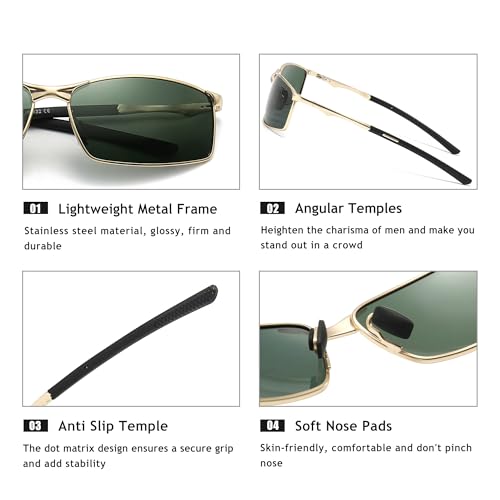 SUNGAIT Ultra Lightweight Polarized Sunglasses Men Rectangular Metal Frame with Spring Hinge SGT559ZH-HH-JKML - Image 3