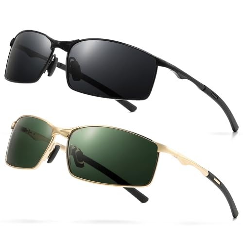 SUNGAIT Ultra Lightweight Polarized Sunglasses Men Rectangular Metal Frame with Spring Hinge SGT559ZH-HH-JKML - Image 1