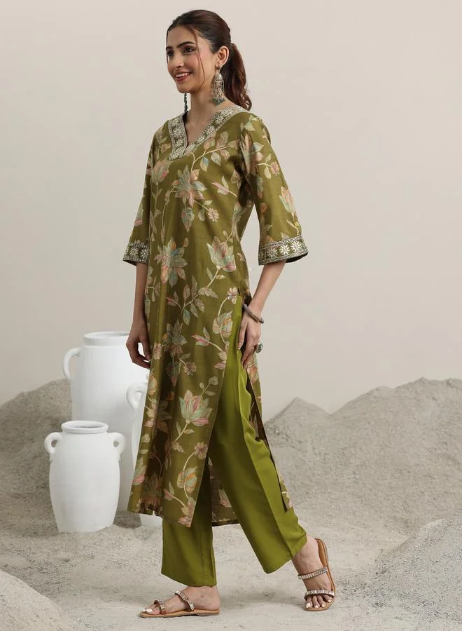 Libas Printed Silk Blend Straight Kurta, Trousers And Dupatta Set