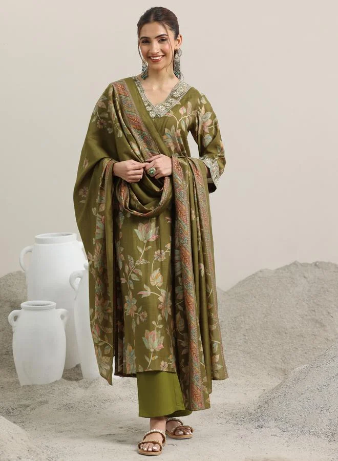 Libas Printed Silk Blend Straight Kurta, Trousers And Dupatta Set