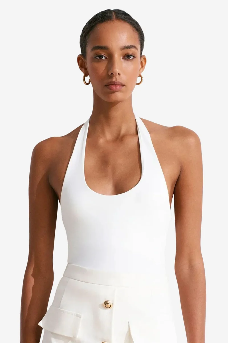 DILVIN Women's Slim Fit Halter Neck Cut-Out Top