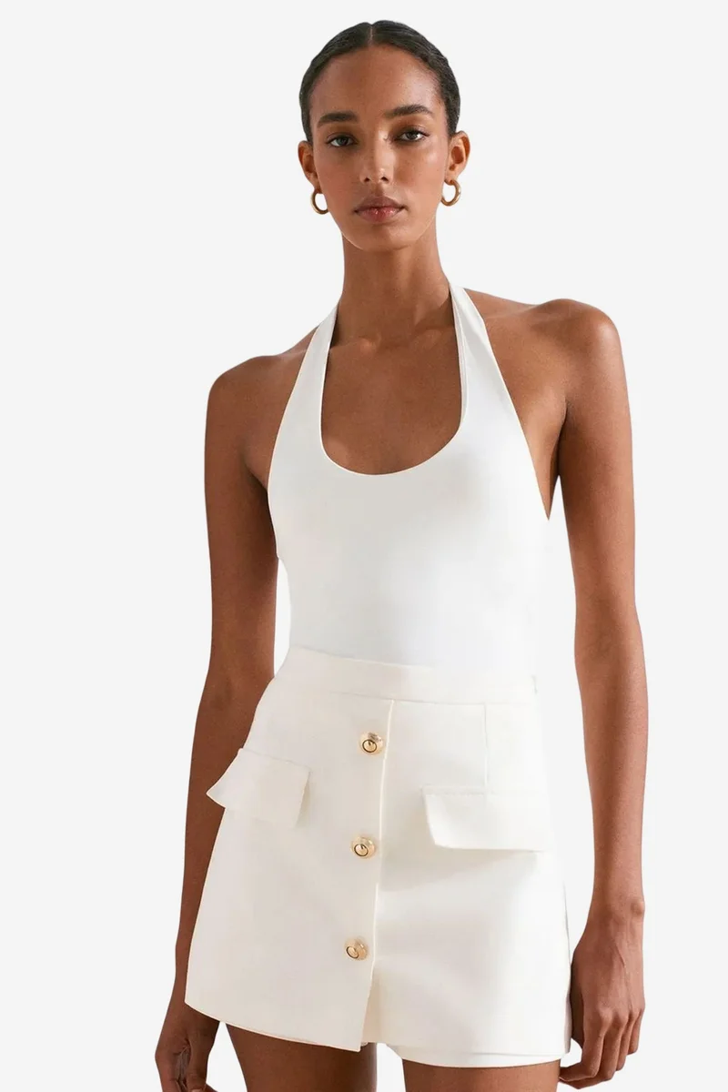 Dilvin White DILVIN Women's Slim Fit Halter Neck Cut-Out Top for Women | Best Price UAE