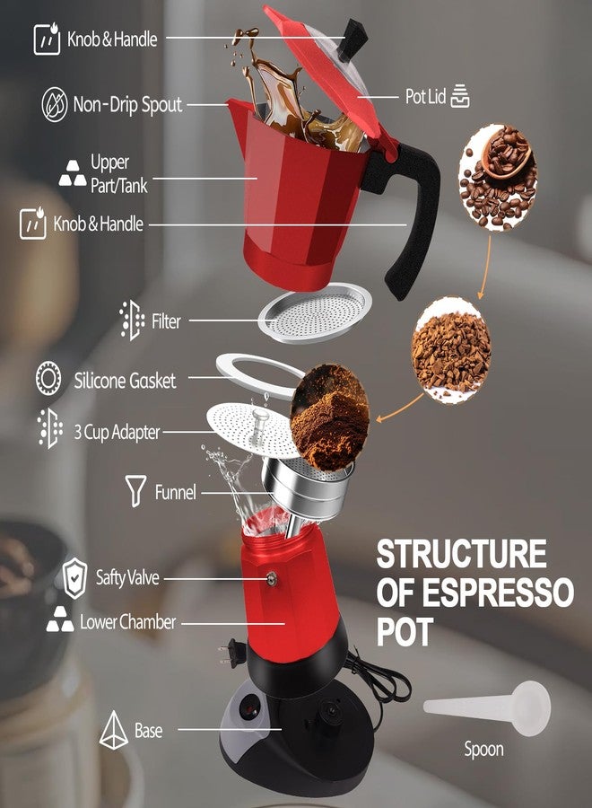 Mogrecha Aluminum Electric Moka Pot 5-6 Cup 270ml Express Coffee Maker Stovetop Espresso Portable Coffeemaker Italian Classic Brewing Greca Cafe Mocha with Removable Base and Overheating Protection Machine - Image 3