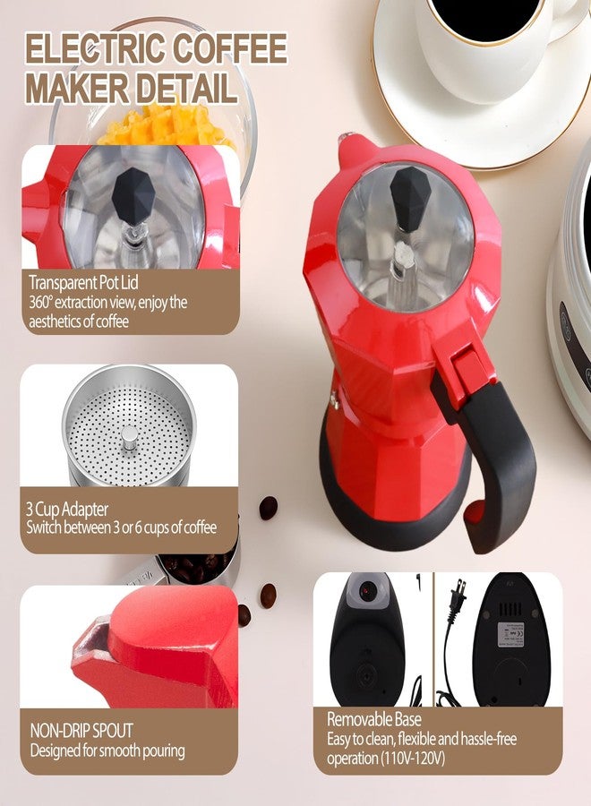 Mogrecha Aluminum Electric Moka Pot 5-6 Cup 270ml Express Coffee Maker Stovetop Espresso Portable Coffeemaker Italian Classic Brewing Greca Cafe Mocha with Removable Base and Overheating Protection Machine - Image 4