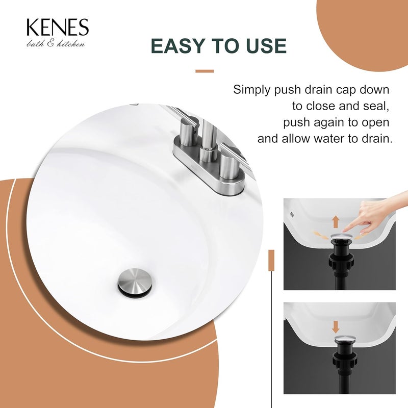 KENES Bathroom Vessel Sink Pop Up Drain Without Overflow Assembly, Lavatory Vanity Sink Drain Stopper,Anti-Clogging Drain Strainer, Brushed Nickel, KE-P300A - Image 4