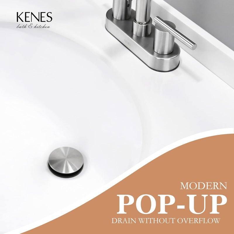 KENES Bathroom Vessel Sink Pop Up Drain Without Overflow Assembly, Lavatory Vanity Sink Drain Stopper,Anti-Clogging Drain Strainer, Brushed Nickel, KE-P300A - Image 2